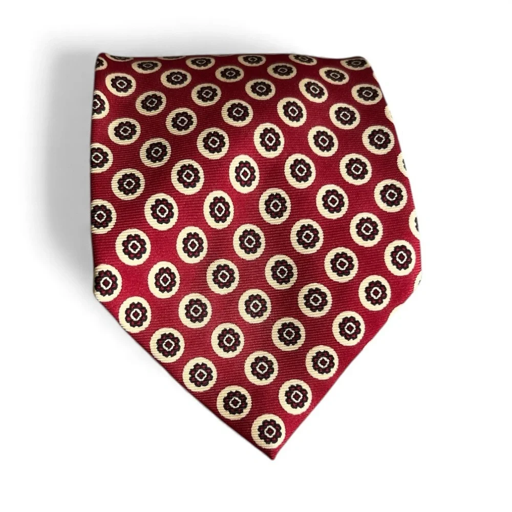 Polo by Ralph Lauren Burgundy and Cream Patterned 100% silk handmade in USA Tie